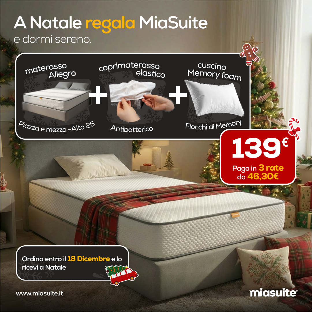 Offerta di Natale: Materasso Memory Foam Alto 25 cm Allegro + Coprimaterasso + Cuscini in Regalo