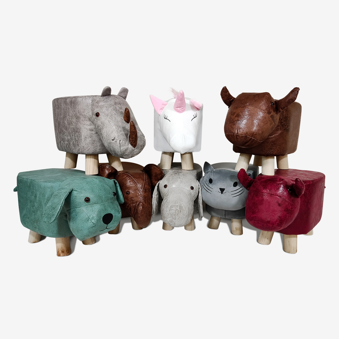 Poggiapiedi Pouf Animali alto 28 cm - Rivestimento Impermeabile, Piedi in Legno
