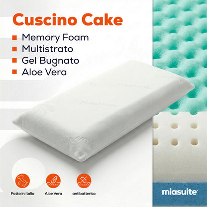 Cuscino memory e gel  80x35 alto 13 cm rivestito in Aloe Vera. Cake